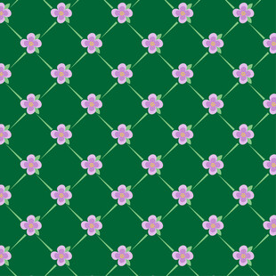 绿色底粉色小花几何图案