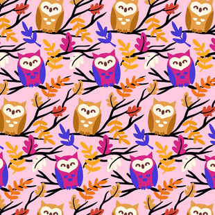 猫头鹰与秋叶的梦幻图案