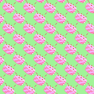 绿色背景粉色花朵图案