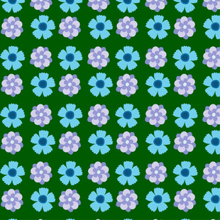 绿色背景上的蓝紫花朵图案