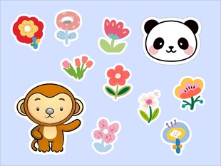 可爱动物花卉卡通贴纸