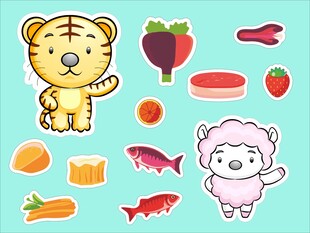 可爱动物与食物卡通图案