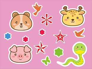 可爱动物卡通贴纸图案