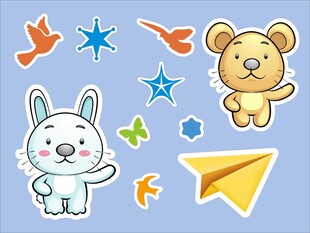 可爱卡通动物与折纸元素