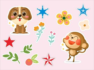 可爱动物花卉卡通贴纸