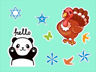 熊猫火鸡等卡通元素图案