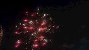 夜空中绚烂的红色烟花