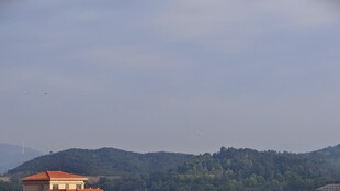 山间红顶房屋远景