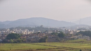 乡村田野与远处山峦景色