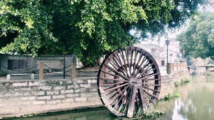 古村河畔的传统大水车