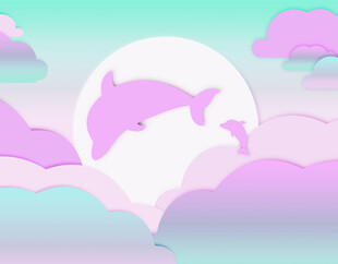 梦幻海豚跃于粉紫云端