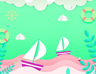 海上帆船童趣插画场景