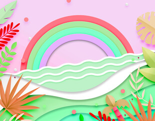 梦幻彩虹与绿植装饰图案