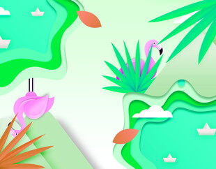 夏日清新荷塘风景插画