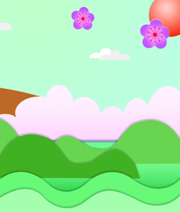 春日绿野风光插画