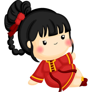 红衣扎辫的可爱中国风女孩