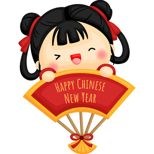手持折扇的中国新年女孩