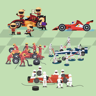 赛车维修场景插画