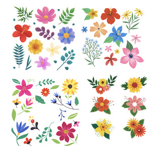 多彩手绘花卉图案集合