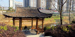 中式古亭 坐落城市绿地