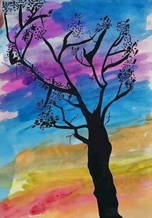 晚霞孤树插画