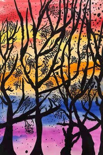 晚霞孤树插画