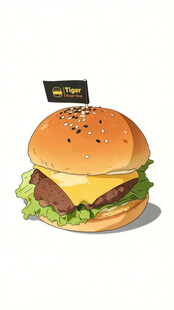 宫崎骏漫画风格美味芝士汉堡插画