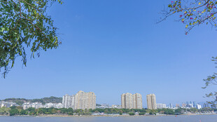 湖畔城市风光远眺