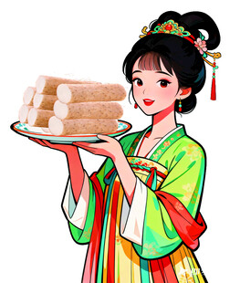古装女子端糕点