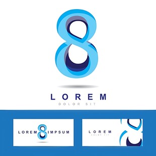 蓝色数字8创意标志设计
