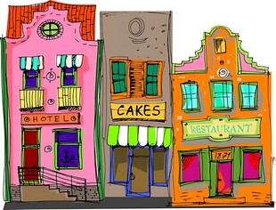 多彩街边商铺建筑景观