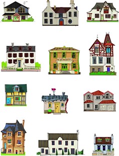多样风格卡通房屋插画