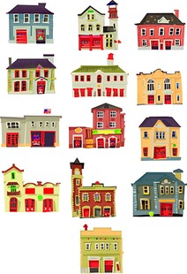 多彩卡通风格房屋集合