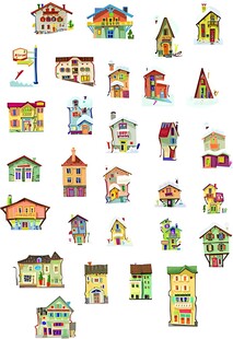 多彩卡通风格房屋插画