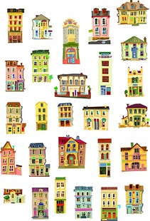 多彩卡通风格房屋插画