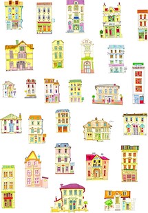 多彩卡通风格城市建筑集合