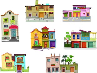 多彩卡通风格房屋集合