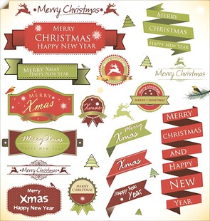 圣诞装饰彩带标签集合