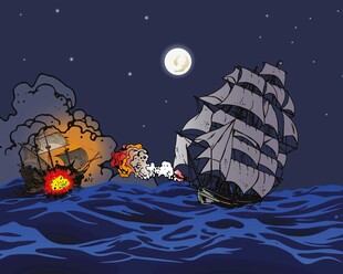 海上激战中的船只与火焰