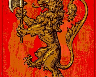 金色持斧狮子图案