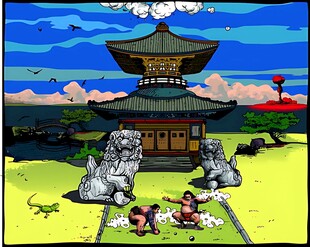 复古像素风中式建筑场景