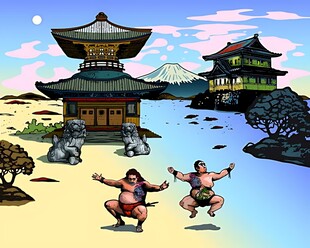 日式庭院中的相扑表演