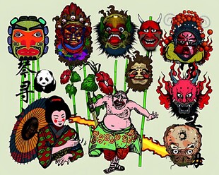 多彩创意面具插画展示