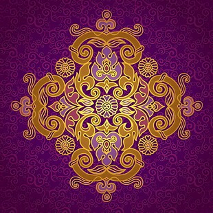 紫色背景上的华丽金色花纹