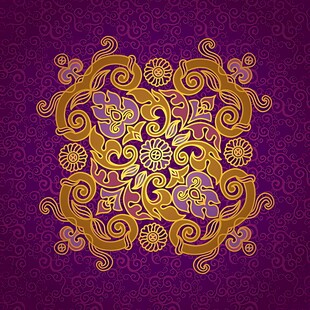 紫色背景金色华丽花纹图案