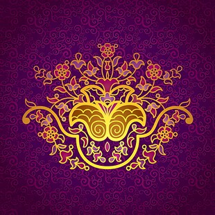 紫色背景金色华丽花纹图案