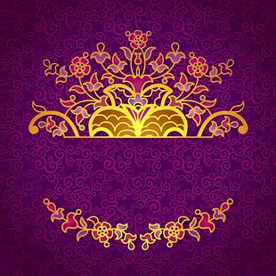 紫色背景上的精美金色花纹