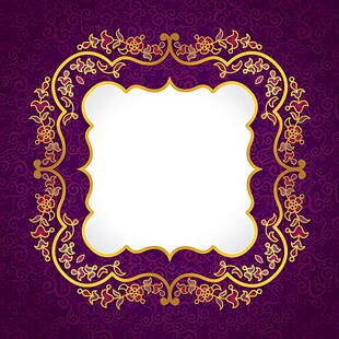 紫色背景金色花纹边框