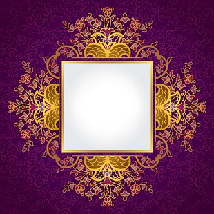 紫色背景金色花纹边框图