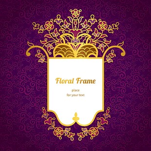 紫色背景金色花卉边框图案